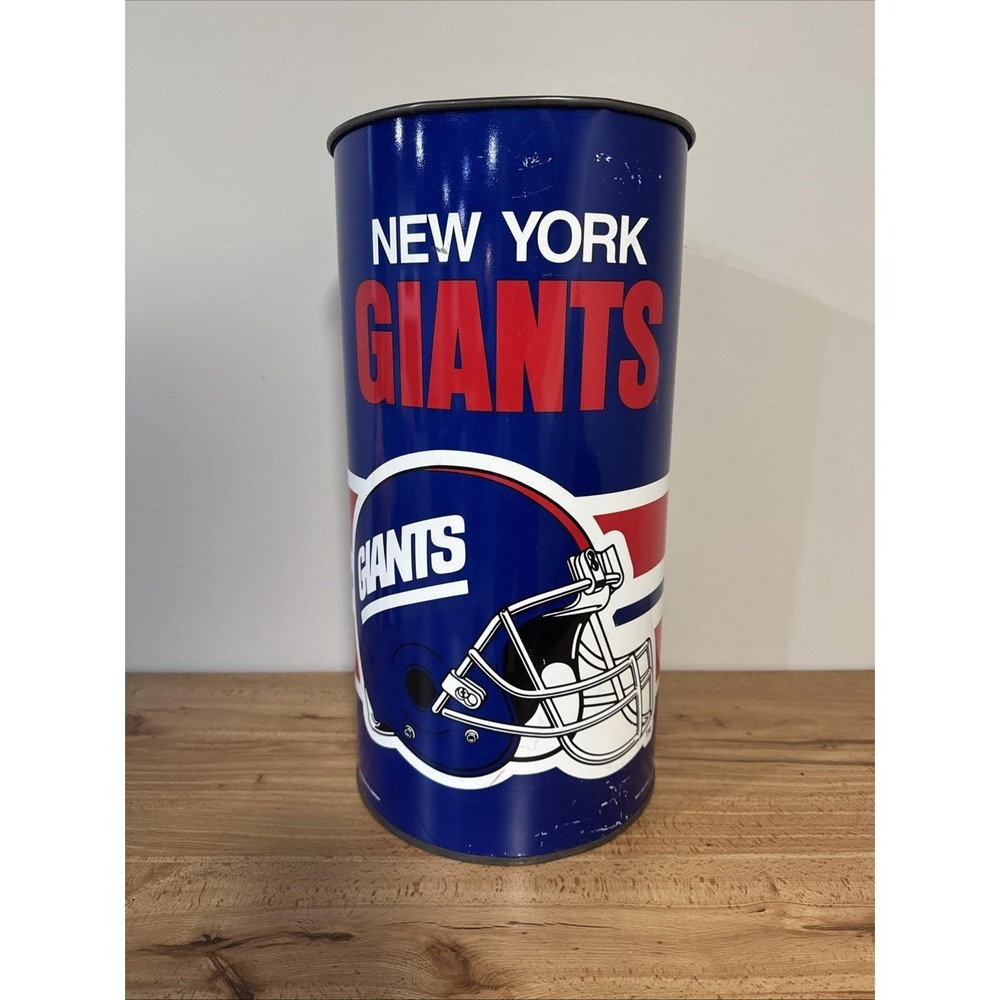 Vintage 1990's NFL Football New York Giants 19.5" Metal Garbage Trash Can